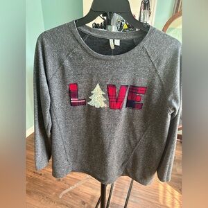 Gray Long Sleeve Top with Love and Tree Design